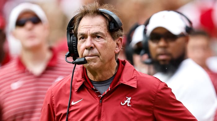 Nick Saban watching the Alabama-Tennessee 2022 game